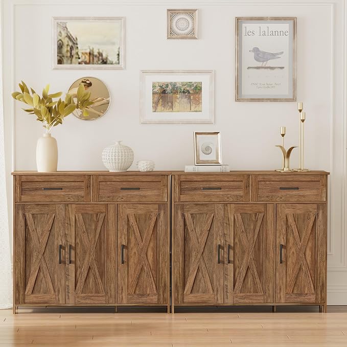 Homhedy Coffee Bar Storage Cabinet with Drawers, Kitchen Buffet Cabinet
