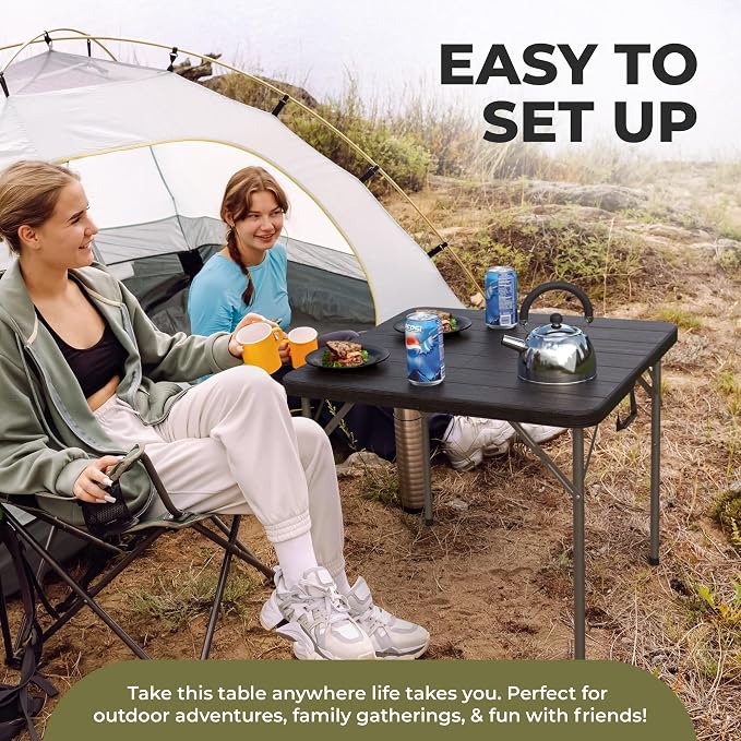 2 PACK of 34" Square Foldable Table with Built in Handle & Steel Legs | Heavy Duty Portable | Perfect for Party, Dining, Wedding, Events, Picnic Indoor, Outdoor, Camping, Utility, Temporary
