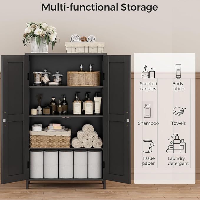 Homleke 43.3" H Farmhouse Bathroom Storage Cabinet with Adjustable Shelves | Freestanding Storage Cabinet with Barn Doors for Bathroom, Kitchen, Living Room, Dining Room & Entryway, Black