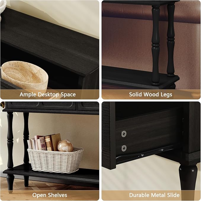 ARTPOWER 47" Mid-Century Console Table, 2 Drawers and Open Shelf, Black