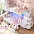 BTHFST Bunk Bed Twin Over Full with Stairs, Storage Drawers and LED Lights