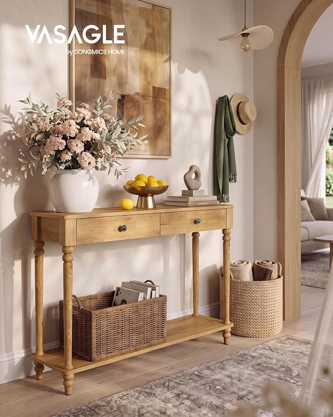 VASAGLE 39.3"Console Table, Narrow Entryway Sofa Table with Solid Wood Legs