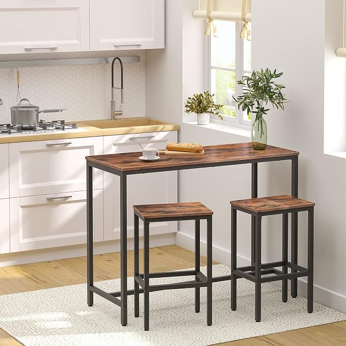 HOOBRO Bar Table, Rectangular Pub Table, 47.2" Counter Height Bar Table, Industrial Bar Height Table, Dining Table for Kitchen, Living Room, Easy to Assemble, Rustic Brown BF50BT01