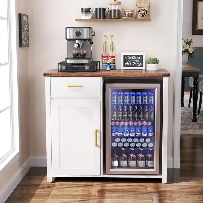GDLF Coffee Bar Cabinet with Fridge Space, Mini Fridge Stand,White