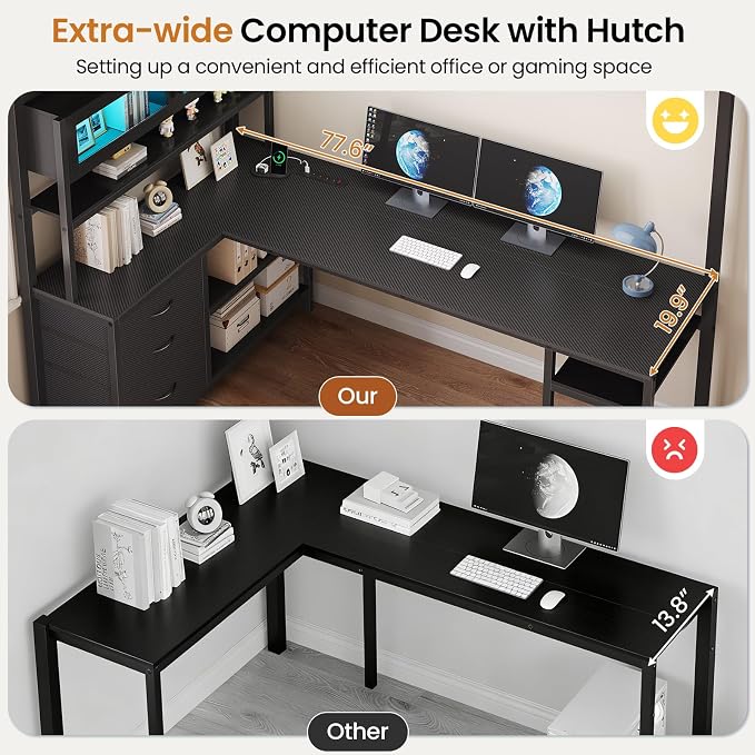 DICTAC Twin Loft Bed with L-Shaped Gaming Desk,Led Lights and Charging Station,Gaming Loft Bed Twin Size with Bookshelf and Glass Cabinet,Metal Loft Beds for Teen with Safety Guardrail and Stair,Black