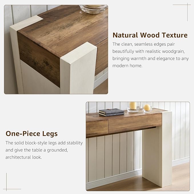 OKD 63" Console Table with Drawers, Thick Block Entryway Table, White