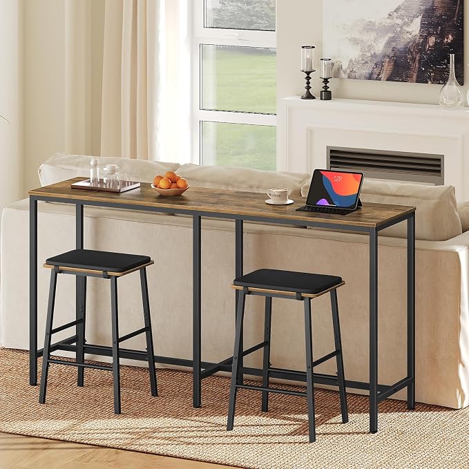 YATINEY 63" Long Bar Table, Counter Bar Height Table, High Top Table, Rectangular Bar Pub, for Kitchen, Living Room, Dining Room, Entryway, Rustic Brown and Black BT06BR