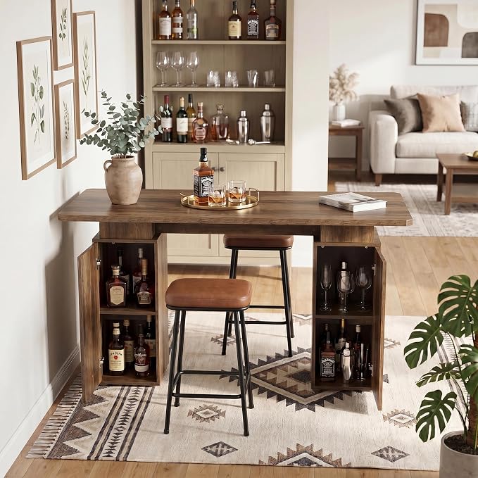 LITTLE TREE 63" Long Bar Table with Storage Cabinets for Dining & Kitchen