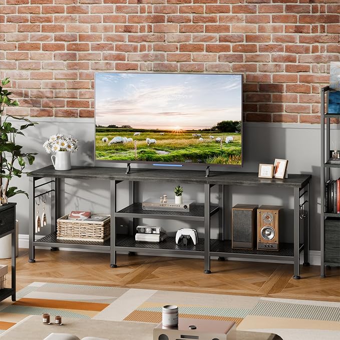 Furologee 55 Inch TV Stand, Entertainment Center with Shelves, Black Oak
