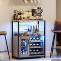 IDEALHOUSE Wine Bar Rack Cabinet with LED Lights, Small Coffee Bar Cabinet