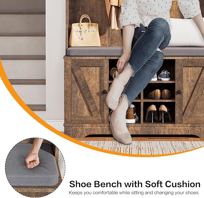Entryway Hall Tree with Coat Rack and Shoe Bench with Storage