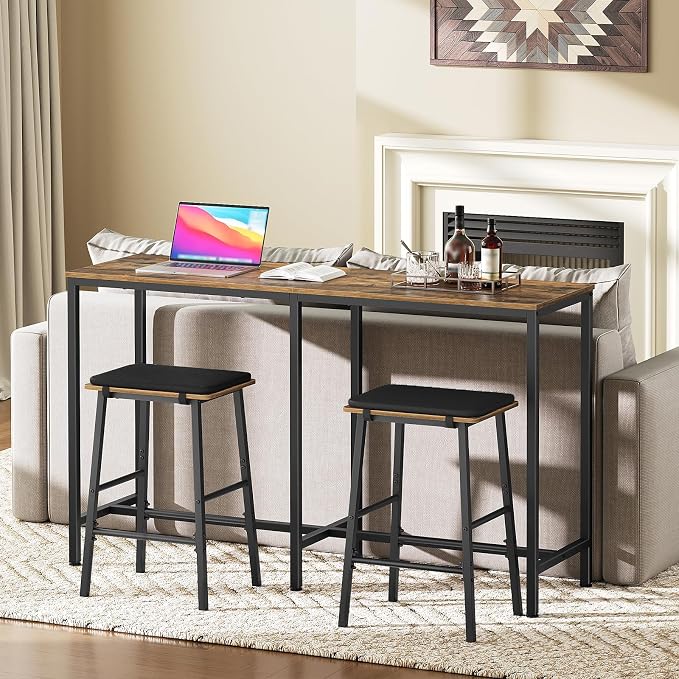 YATINEY 55" Long Bar Table, Counter Bar Height Table, High Top Table, Rectangular Hightop Bar Pub, for Kitchen, Living Room, Dining Room, Entryway, Rustic Brown and Black BT04BR
