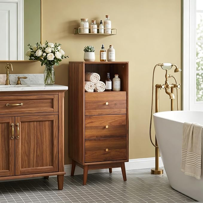 Bifins 37.6“ Tall Bathroom Cabinet with 3 Drawers and Open Shelf | Narrow,Tower Storage,Beside Toilet,Next to the Toilet,Laundry,Tall Nightstand,Next to TV Stand,Anti-tip