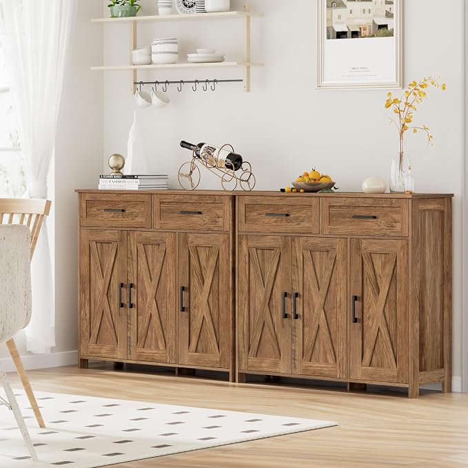 Homhedy Coffee Bar Storage Cabinet with Drawers, Kitchen Buffet Cabinet