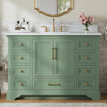 48 Inch Bathroom Vanity with Sink, Fully Assembled, Green | Bathroom Vanity with Solid Wood Frame, Carrara White Stone Countertop and Backsplash, 9 Soft-Close Dovetail Drawers