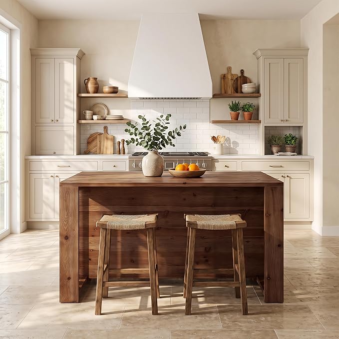55" Solid Wood Kitchen Island with Storage and Seating, 3-Tier