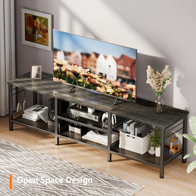 Furologee 63 Inch TV Stand, Entertainment Center with Shelves, Black Oak