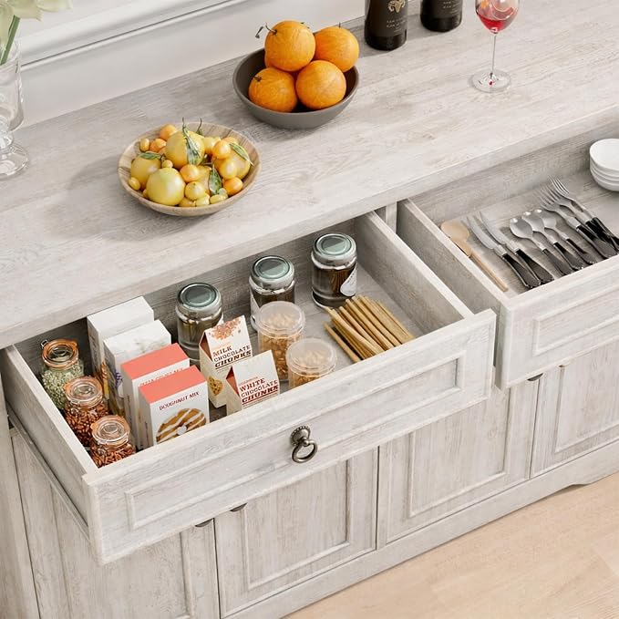 43.3" Sideboard Buffet Cabinet, 4-Door Coffee Bar, Vintage White