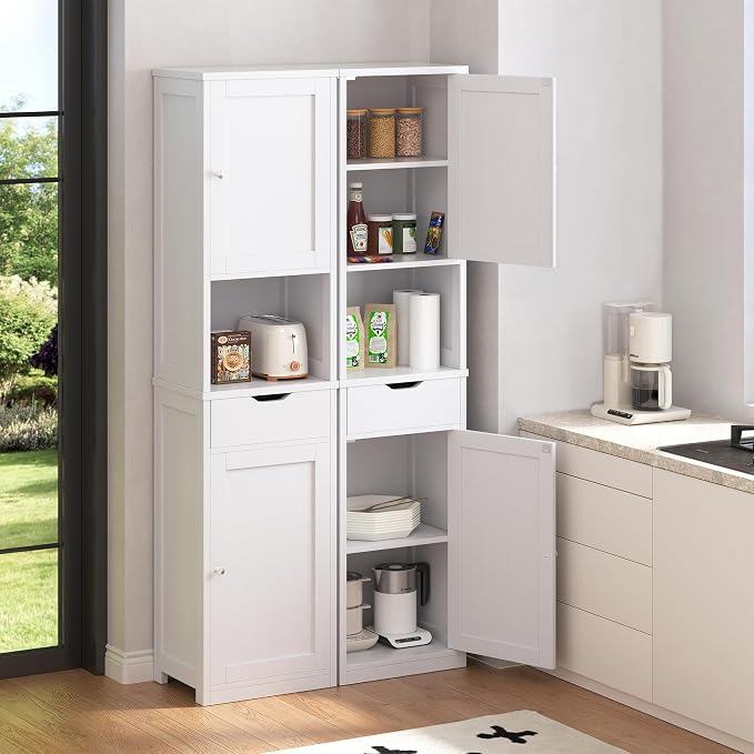 Vongrasig Tall Bathroom Storage Cabinet, 64”H Narrow Storage Unit for Small Spaces, Freestanding Modern Cabinet with Adjustable Shelves for Bathroom, Living Room, Kitchen, White