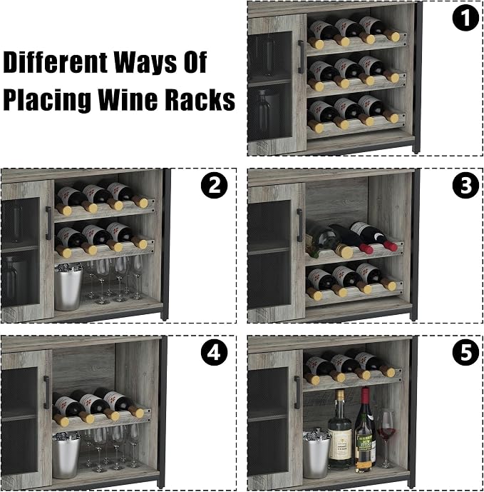 IDEALHOUSE Wine Bar Rack Cabinet with LED Lights, Small Coffee Bar Cabinet