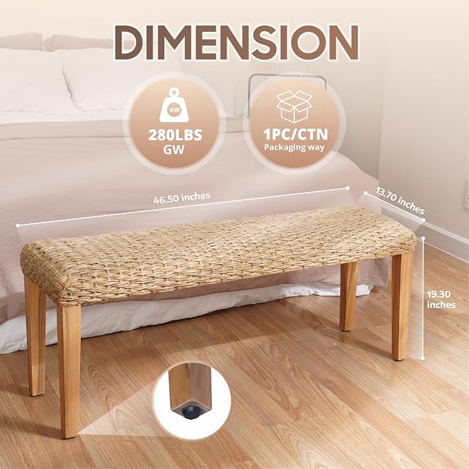 Outdoor Rattan Backless Bench with PE Wicker & Acacia Wood Frame, Natural