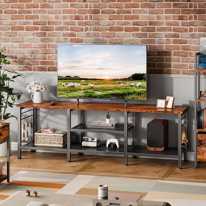 Furologee 55 Inch TV Stand, Entertainment Center with Shelves, Rustic Brown