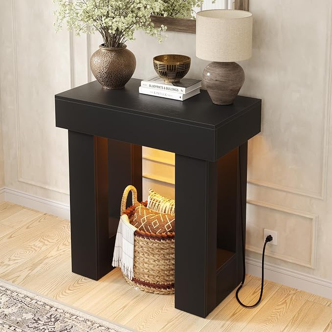 Unikito 32" Entry Table with Sensor Light and Power Outlets, Black