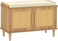 Akxomel 31.5" Rattan Shoe Storage Bench 2 Doors Wooden Entryway Bench Oak