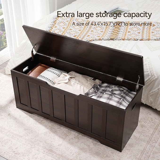 VANKILEY 47.2" Storage Chest Large,Trunk with 2 Safety Hinges(Espresso)
