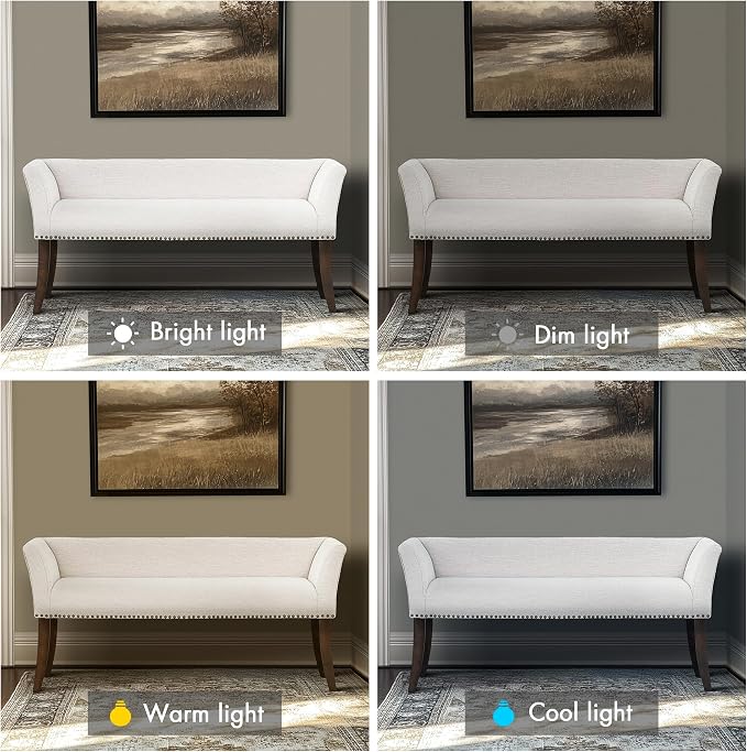 Madison Park Accent Bench for Living Room, Upholstered with Nailhead Trim, & Padded Seat Entryway Bench Small, End of Bed Bench with Back, 49.5" W x 19.25" D x 23" H, White Cream