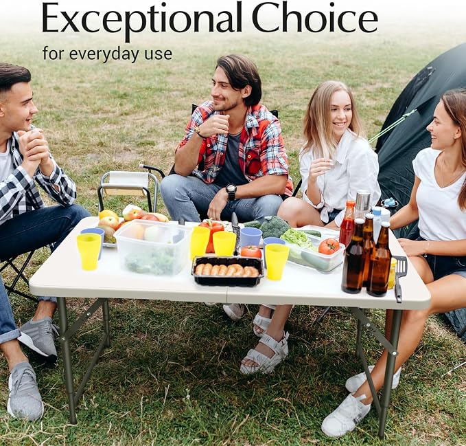 2 PACK of 4 Feet Foldable Table with Built in Handle & Steel Legs | 4 Foot Heavy Duty Portable | Perfect for Party, Dining, Wedding, Events, Picnic Indoor, Outdoor, Camping, Temporary