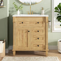 LIKIMIO 30 Inch Bathroom Vanity with Sink, Adjustable Solid Wood Legs | Modern Bathroom Storage Cabinet with Towel Holder, Tip-Out Drawer, 2 Drawers & Adjustable Shelf, Nature