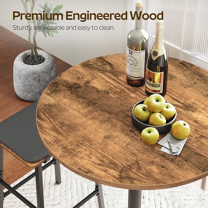 YATINEY Bar Table, Round Bar Table Set of 4, Counter Height Table, Pub Cocktail Table, Metal Frame, for Bistro, Dining Room, Living Room, Terrace, Rustic Brown and Black BT05L4BR