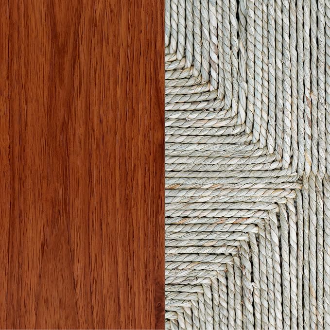 46-Inch Acacia Wood Bench with Natural Seagrass Woven Seat, Indoor Bench