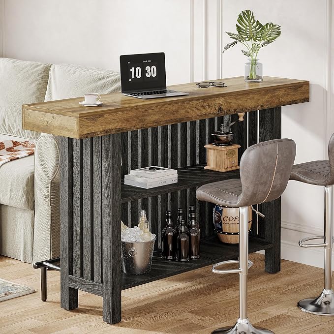 Tribesigns 63" Large Bar Table, 2-Tier Counter Height Table with Footrest