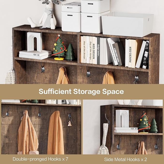 Entryway Hall Tree with Coat Rack and Shoe Bench with Storage