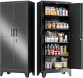 GAIOUS 71" Tall Metal Pantry Storage Cabinet with Lock, File Cabinet Black | 2 Doors Freestanding Steel Bookcase with Adjustable Shelves, Heavy Duty Lockable Office Cabinet, Garage Utility Organizer