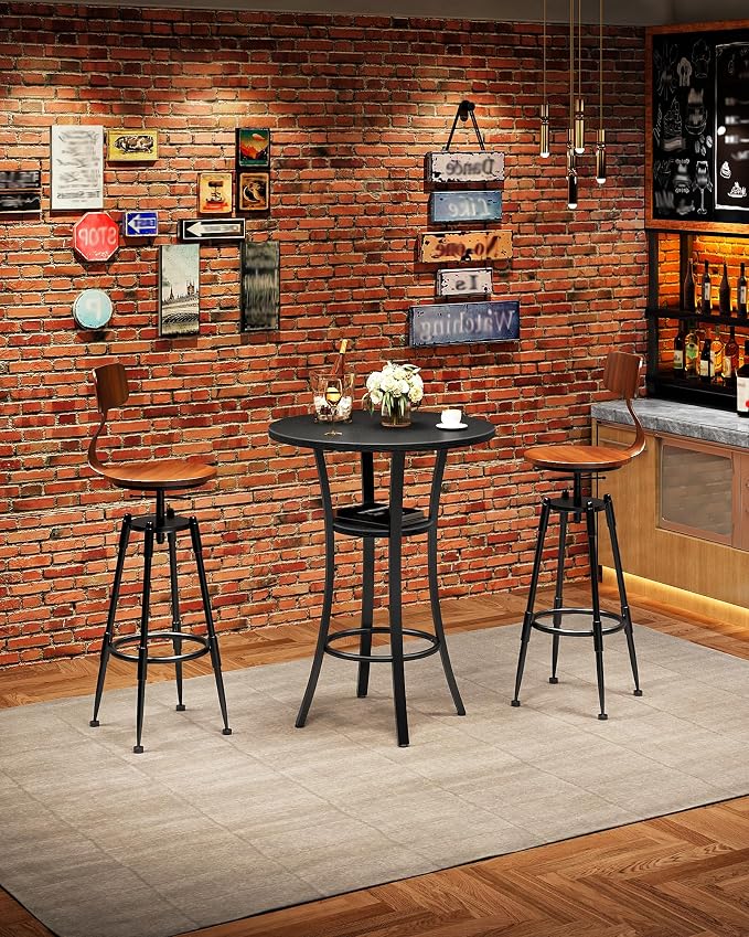 CHOEZON Round Bar Table, 2-Tier High Top & Counter Height Dining Table, Small Kitchen Dining Tables, for Bistro, Pub, Kitchen, Living Room, Black TBT03BB