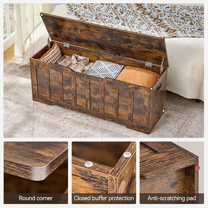 VANKILEY 47.2" Storage Chest Extra Large, Storage Bench(Rustic Brown)