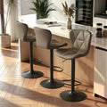Nalupatio Modern Bar Stools Set of 3, Adjustable Faux Leather Upholstered Swivel Bar Stools, Counter Height Bar Chairs with Back for Kitchen Island, Dark Khaki