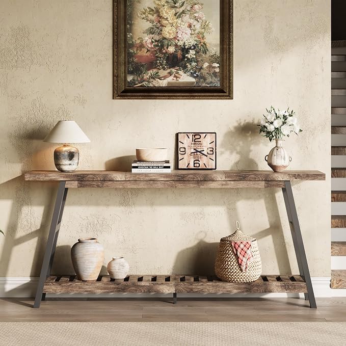 ChooChoo 70.9 Inch Long Console Tables for Entryway, Hallway Table, 2-Tier