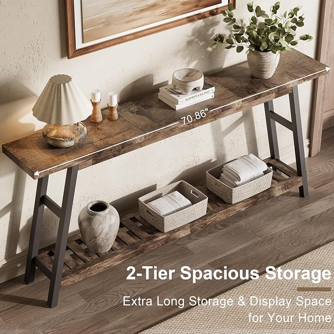 ChooChoo 70.9 Inch Long Console Tables for Entryway, Hallway Table, 2-Tier