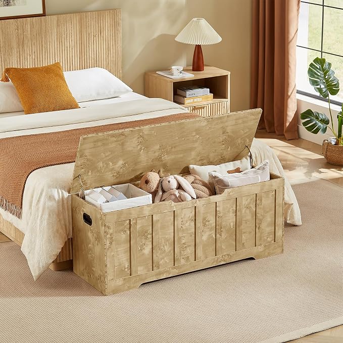 VANKILEY 47.2" Storage Chest Extra Large, Wooden Storage Bench(Rustic Glod)