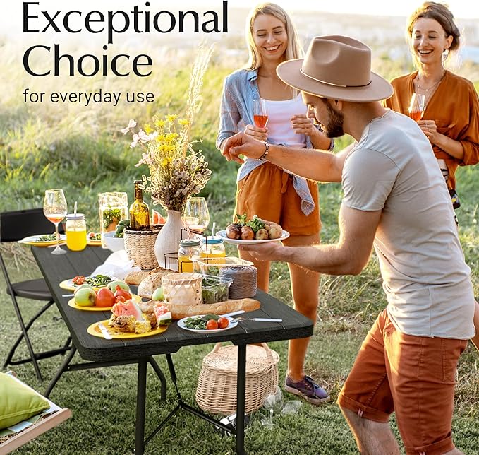 10 PACK of 6 Feet Foldable Table with Built in Handle & Steel Legs | 6FT Heavy Duty Folding Portable | Perfect for Party, Dining, Wedding, Events, Picnic Indoor, Outdoor, Camping, Folding - 6 Foot