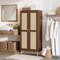 JASIWAY Tall Bathroom Storage Cabinet 57" Rattan Pantry Cabinet, Walnut | With Doors and Adjustable Shelves, Freestanding Linen Closet & Wardrobe for Bathroom Laundry Bedroom, Anti-Tipping Device