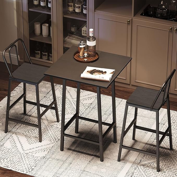 YATINEY Bar Table, Kitchen Dining Table, Bar Counter Height Table, Pub Color Matching Breakfast Table, for Dining Room, Tavern, Coffee Corner, Party, Black BT02BB
