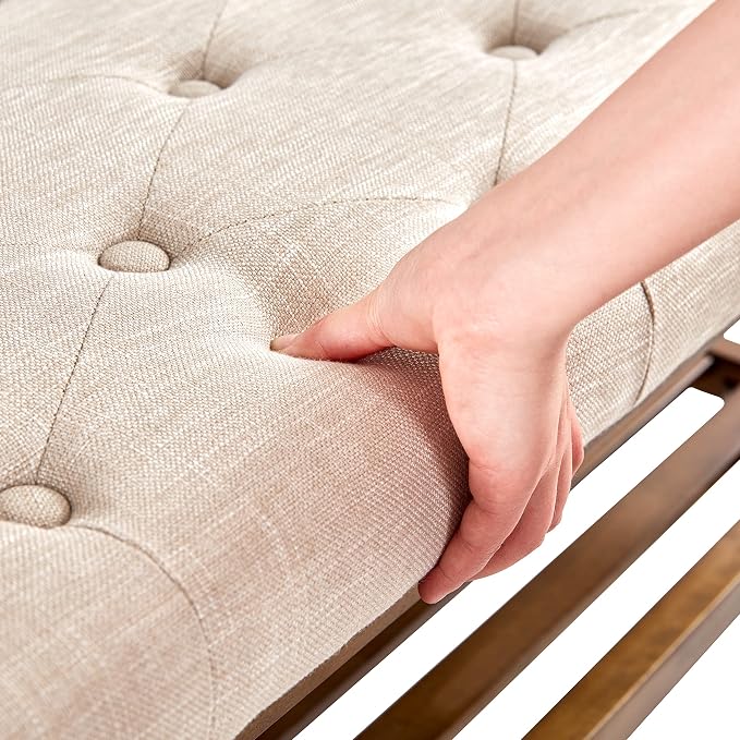 HUIMO Upholstered Entryway Shoe Bench, Button Tufted End of Bed Bench,Beige