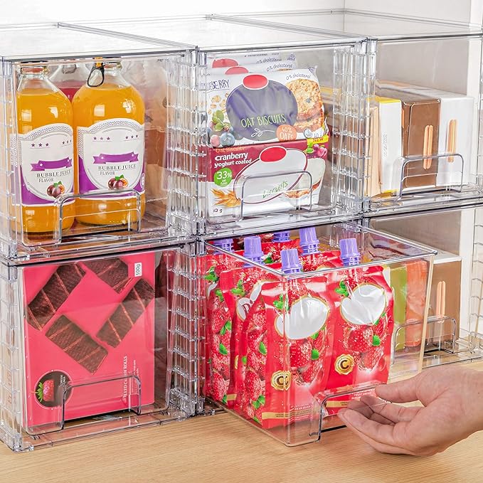 Vtopmart 2 Pack Large Stackable Storage Drawers, Clear | Easily Assemble Acrylic, Bathroom Closet Undersink Organizers, Plastic Bins for Kitchen Cabinets, Pantry, Makeup, Medicine