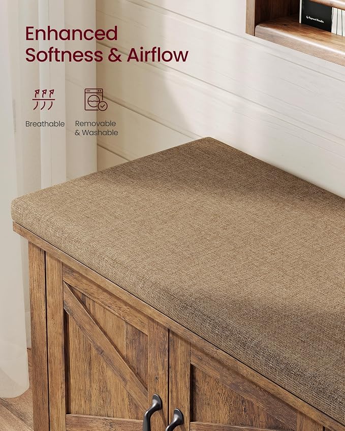 VASAGLE Shoe Bench, Farmhouse Entryway Bench with Cushion，47.2 inches Wide