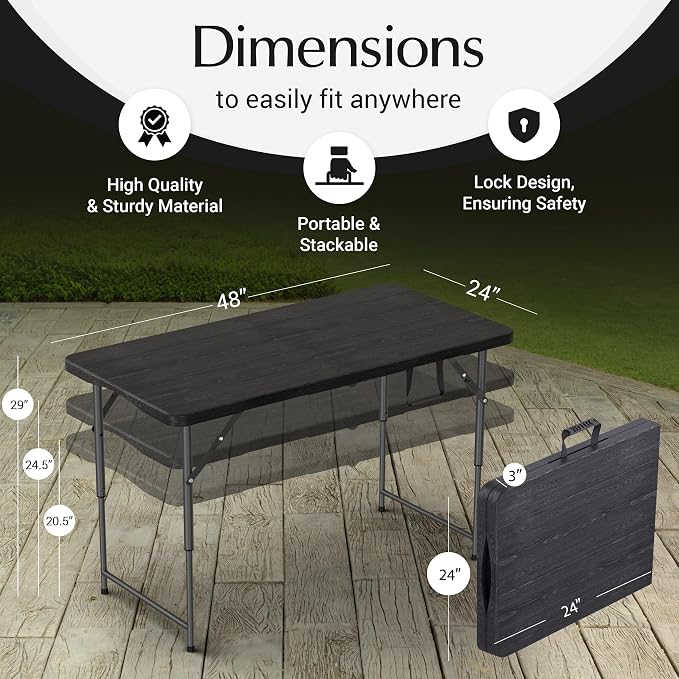 10 PACK of 4 Feet Foldable Table Adjustable Height with Built in Handle, Steel Legs | 4FT Heavy Duty Portable | Perfect for Party Dining Wedding Events Picnic Indoor Outdoor Camping Folding - 4 Foot